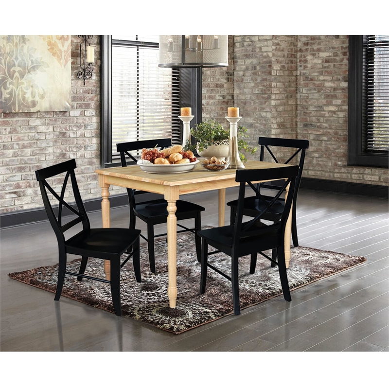 International Concepts 30x48 Solid Wood Dining Table with 4 Chairs in Natural