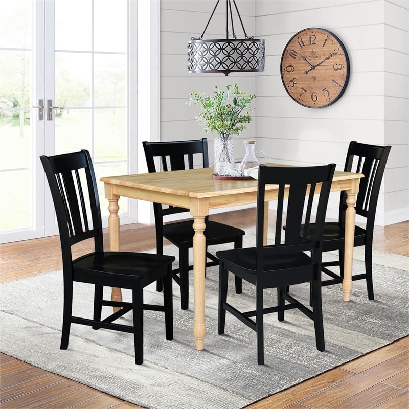 International Concepts 30x48 Solid Wood Dining Table with 4 Chairs in Natural