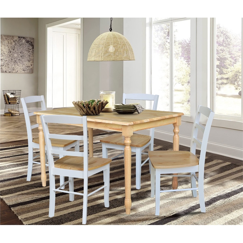 International Concepts 30x48 Solid Wood Dining Table with 4 Chairs in Natural