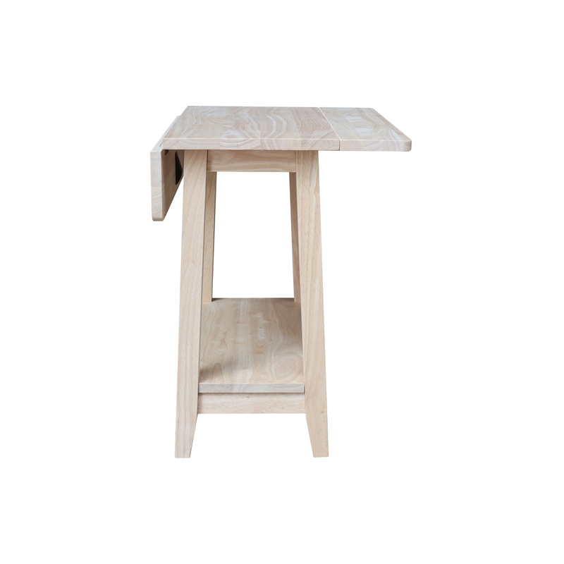 International Concepts Solid Wood Square Drop Leaf Side Table Unfinished