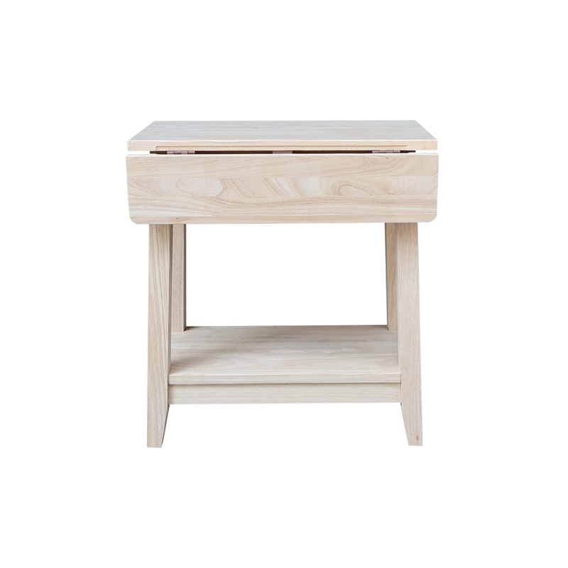 International Concepts Solid Wood Square Drop Leaf Side Table Unfinished
