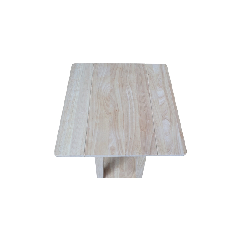 International Concepts Solid Wood Square Drop Leaf Side Table Unfinished