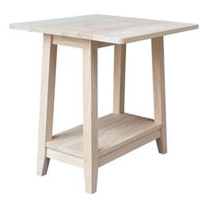 International Concepts Solid Wood Square Drop Leaf Side Table Unfinished