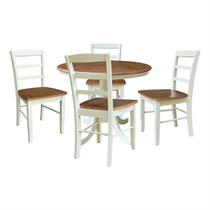 36&quot Round Extension Dining Table with 4 LadderBack Dining Chairs   Multi Color