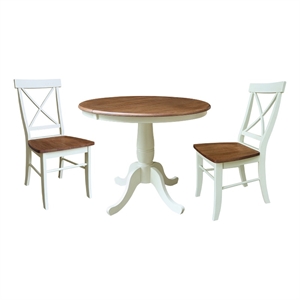 36&quot Round Pedestal Extension Table With 12&quot Leaf & 2 X-Back Chairs - Multi-Color