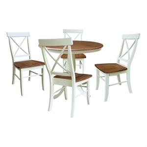 36&quot Round Pedestal Extension Table With 12&quot Leaf & 4 X-Back Chairs - Multi-Color