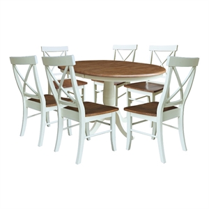 36&quot Round Pedestal Extension Table With 12&quot Leaf & 6 X-Back Chairs - Multi-Color