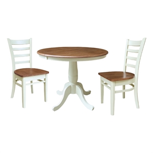 36&quot Round Pedestal Extention Table with 12&quot Leaf & 2 Dining Chairs - Multi-Color
