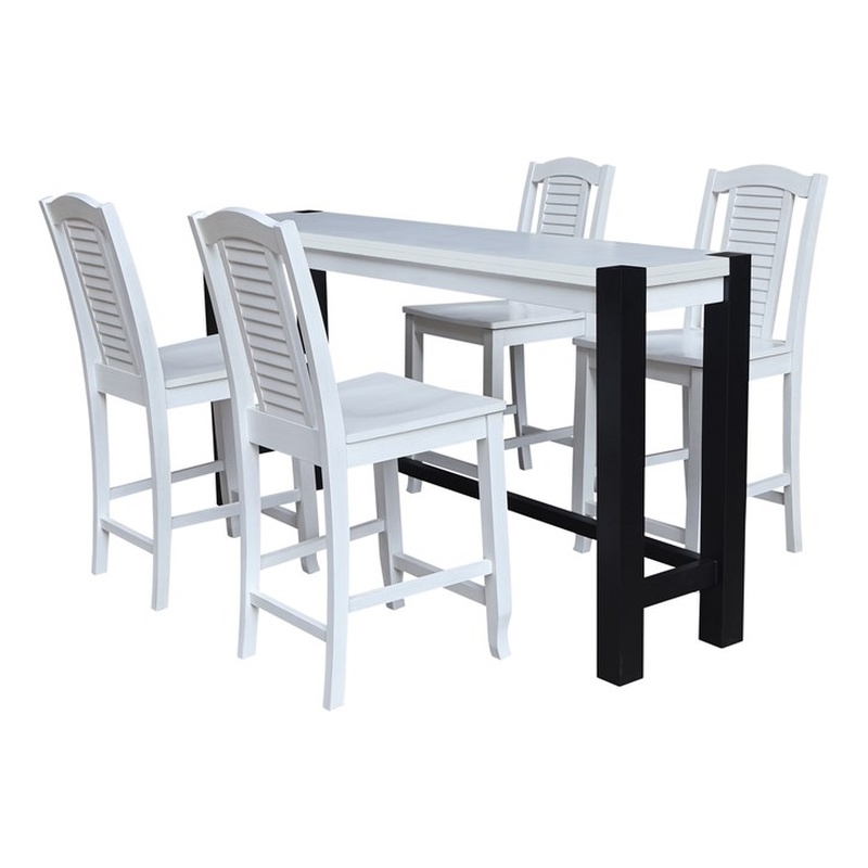 Solid Wood Tall Accent Table with 4 Counter Height Stools - Multi-Color