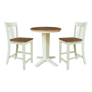 30&quot Solid Wood Round Top Dining Table with 2 Counter Height Stools - Multi-Color