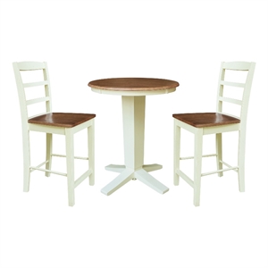 36&quot Solid Wood Round Top Dining Table with 2 Counter Height Stools - Multi-Color