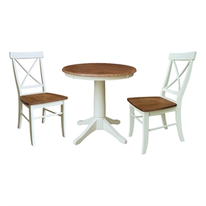 30&quot Round Pedestal Table With 2 X-Back Chairs - Set of 3 Pieces - Multi-Color