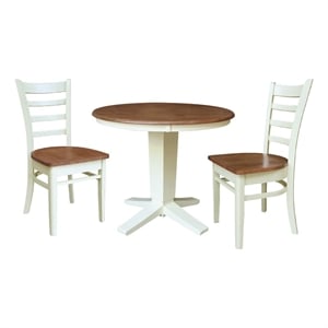 36&quot Solid Wood Round Top Pedestal Dining Table with 2 Chairs - Multi-Color