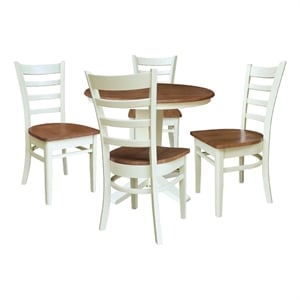 36&quot Solid Wood Round Top Pedestal Dining Table with 4 Chairs - Multi-Color