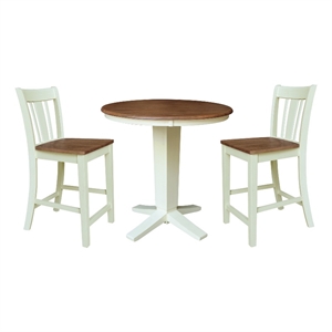 36&quot Solid Wood Round Top Dining Table with 2 Counter Height Stools - Multi-Color