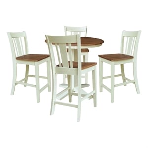 36&quot Solid Wood Round Top Dining Table with 4 Counter Height Stools - Multi-Color
