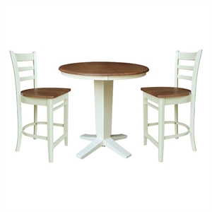 36&quot Solid Wood Round Pedestal Dining Table with 2 Counter Stools - Multi-Color