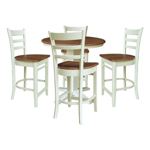 36&quot Solid Wood Round Pedestal Dining Table with 4 Counter Stools - Multi-Color