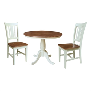 36&quot Solid Wood Round Pedestal Dining Table with 2 Dining Chairs   Multi Color