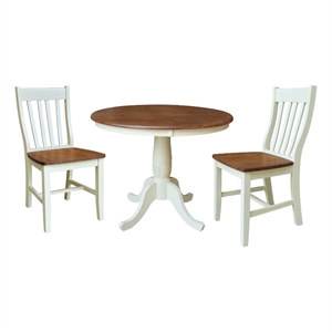 36&quot Solid Wood Round Pedestal Dining Table with 2 Dining Chairs - Multi-Color