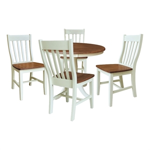 36&quot Solid Wood Round Pedestal Dining Table with 4 Dining Chairs - Multi-Color