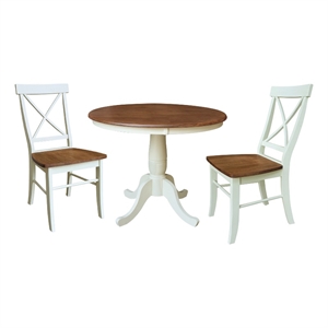36&quot Solid Wood Round Pedestal Dining Table with 2 X-Back Chairs - Multi-Color