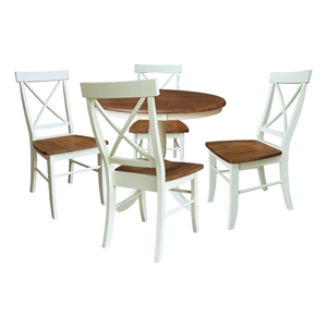 36&quot Solid Wood Round Pedestal Dining Table with 4 X-Back Chairs - Multi-Color
