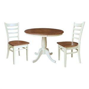 36&quot Solid Wood Round Pedestal Dining Table with 2 Dining Chairs - Multi-Color