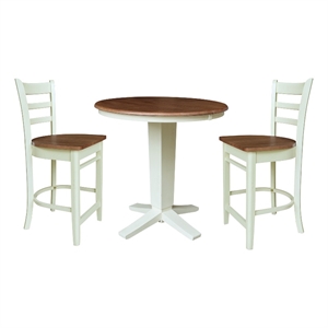 36&quot Solid Wood Round Extension Dining Table with 2 Counter Stools - Multi-Color