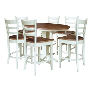 36&quot Solid Wood Round Extension Dining Table with 6 Counter Stools - Multi-Color