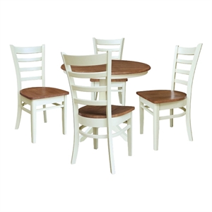 36&quot Round Top Pedestal Dining Table With 4 Emily Chairs - Multi-Color