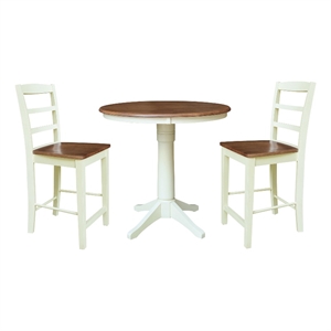 36&quot Round Pedestal Gathering Height Table With 2 Counter Stools - Multi-Color