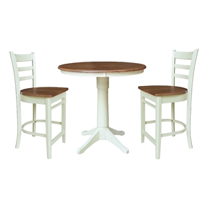 36&quot Solid Wood Round Pedestal Counter Height Table with 2 Stools - Multi-Color