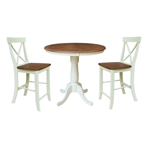 36&quot Round Pedestal Counter Height Table With 2 X-Back Stools - Multi-Color
