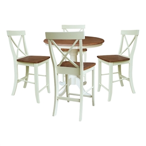 36&quot Round Pedestal Counter Height Table With 4 X-Back Stools - Multi-Color