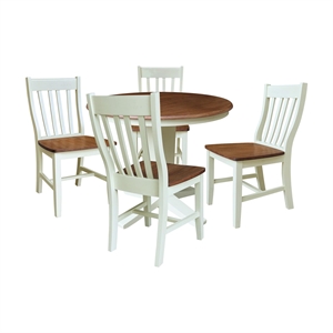 36&quotRound Extension Dining Table with 12&quotLeaf and 4 Dining Chairs - Multi-Color