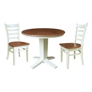 36&quot Solid Wood Round Extension Dining Table with 2 Dining Chairs - Multi-Color