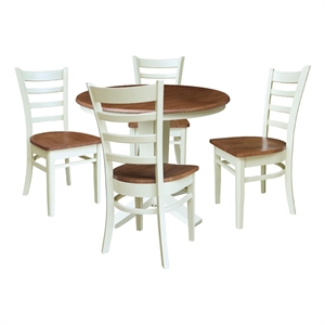 36&quot Solid Wood Round Extension Dining Table with 4 Dining Chairs - Multi-Color