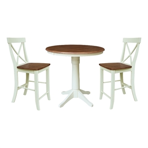 36&quot Round Extension Dining Table with 2 X-Back Counter Stools - Multi-Color