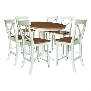36&quot Round Extension Dining Table with 6 X-Back Counter Stools - Multi-Color