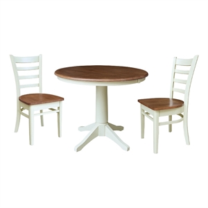 36&quot Round Extension Dining Table with 2 Emily Chairs - Multi-Color