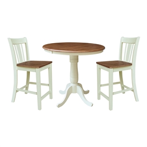 36&quot Wood Round Pedestal  Dining Table with 12&quot Leaf & 2 Stools - Multi-Color