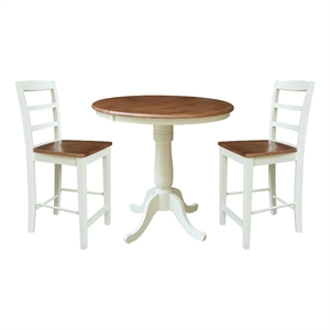 36&quot Round Pedestal Extension Dining Table with 12&quot Leaf & 2 Stools - Multi-Color