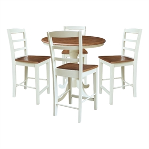 36&quot Round Pedestal Extension Dining Table with 12&quot Leaf & 4 Stools - Multi-Color