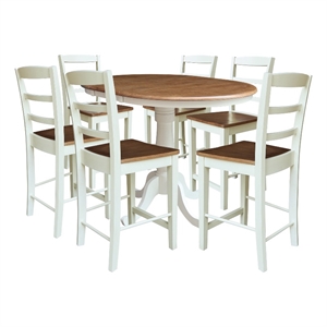 36&quot Round Pedestal Extension Dining Table with 12&quot Leaf & 6 Stools - Multi-Color