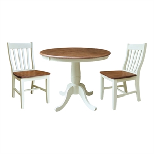 36&quot Round Extension Dining Table With 2 Cafe Dining Chairs - Multi-Color