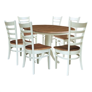 36&quot Round Pedestal Extention Table with 12&quot Leaf & 6 Dining Chairs - Multi-Color
