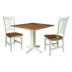 36&quot Solid Wood Square Dual Drop Leaf Dining Table with 2 Chairs   Multi Color