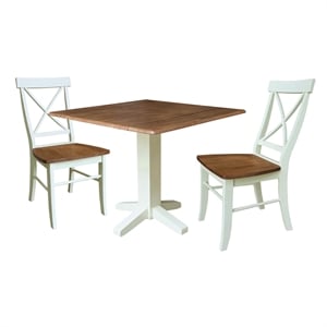 36&quot Solid Wood Square Dual Drop Leaf Dining Table with 2 Chairs - Multi-Color