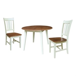 42&quot Solid Wood Round Dual Drop Leaf Dining Table with 2 Chairs   Multi Color